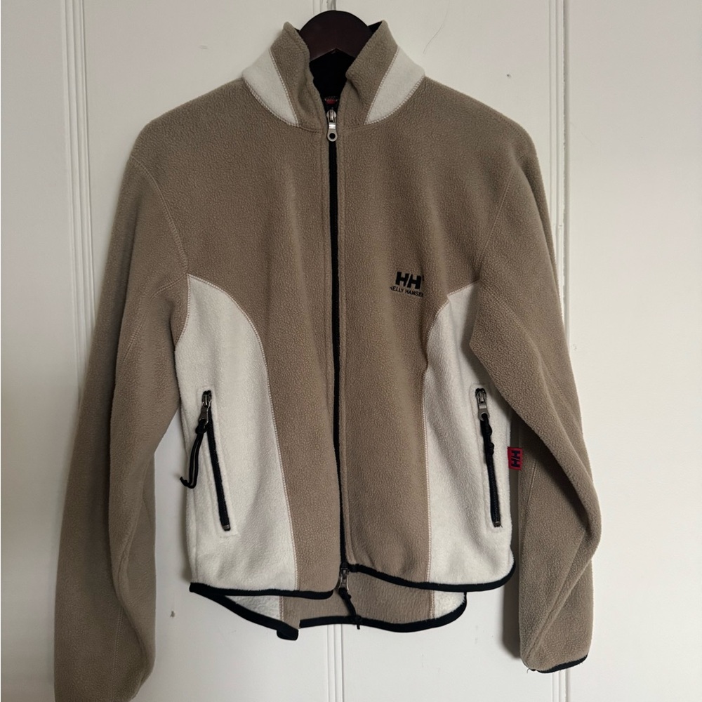 Vintage Helly Hansen Fleece Jacket, Tan and White, Size Small